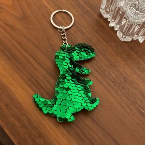 Green Sequin Dinosaur Keychain